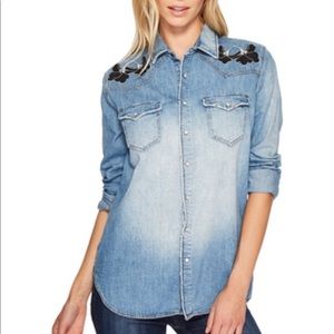NWT MAVI denim shirt with rose embroidery